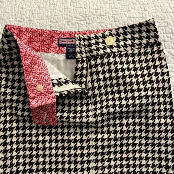 Vineyard Vines Black & Cream Wool Skirt W/ Silk Trim Shep & Ian Houndstooth - Picture 2 of 6
